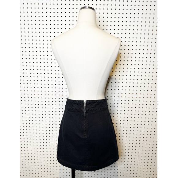Free People | Black Denim A-Line Mini Skirt, High Waist, Back Zip Entry Sz. 2 - Picture 3 of 8
